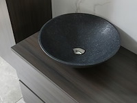 Badkamermeubel 130 cm - donker hout decor + zwarte waskommen - incl. muurkranen - afbeelding 5 van  12