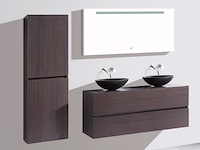 Badkamermeubel 130 cm - donker hout decor + zwarte waskommen - incl. muurkranen - afbeelding 6 van  12
