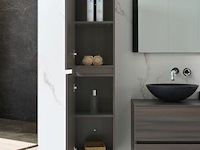 Badkamermeubel 130 cm - donker hout decor + zwarte waskommen - incl. muurkranen - afbeelding 4 van  12