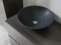 Badkamermeubel 130 cm - donker hout decor + zwarte waskommen - incl. muurkranen - afbeelding 5 van  12