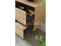 Badkamermeubel 130 cm - licht hout decor + zwarte waskommen - incl. muurkranen - afbeelding 3 van  11