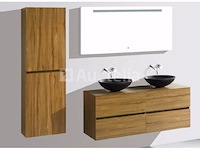 Badkamermeubel 130 cm - licht hout decor + zwarte waskommen - incl. muurkranen - afbeelding 5 van  11