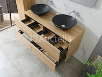Badkamermeubel 130 cm - licht hout decor + zwarte waskommen - incl. muurkranen - afbeelding 4 van  11