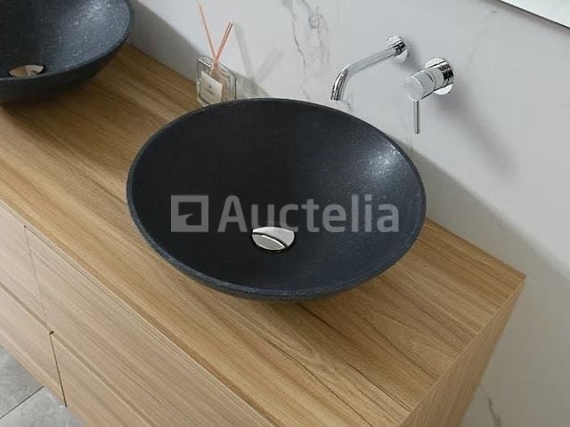 Badkamermeubel 130 cm - licht hout decor + zwarte waskommen - incl. muurkranen - afbeelding 5 van  11