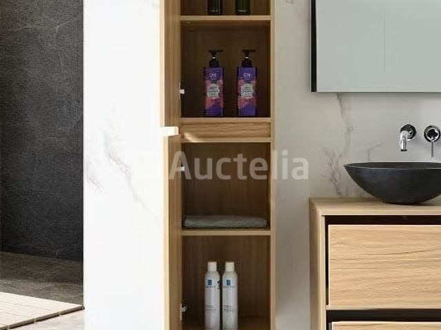 Badkamermeubel 130 cm - licht hout decor + zwarte waskommen - incl. muurkranen - afbeelding 7 van  11