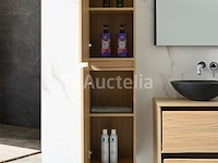 Badkamermeubel 130 cm - licht hout decor + zwarte waskommen - incl. muurkranen - afbeelding 7 van  11