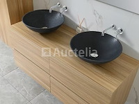 Badkamermeubel 130 cm - licht hout decor + zwarte waskommen - incl. muurkranen - afbeelding 8 van  11