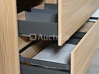 Badkamermeubel 130 cm - licht hout decor + zwarte waskommen - incl. muurkranen - afbeelding 10 van  11