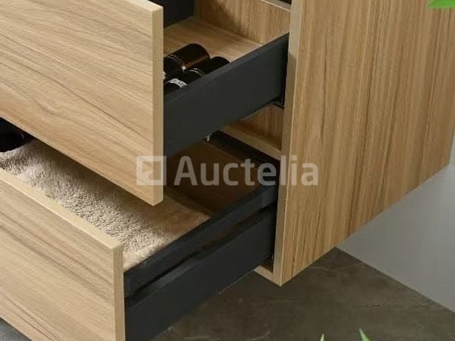 Badkamermeubel 130 cm - licht hout decor + zwarte waskommen - incl. muurkranen - afbeelding 11 van  11