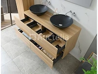 Badkamermeubel 130 cm - licht hout decor + zwarte waskommen - incl. muurkranen - afbeelding 2 van  11