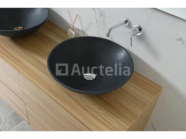 Badkamermeubel 130 cm - licht hout decor + zwarte waskommen - incl. muurkranen - afbeelding 3 van  11