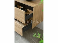 Badkamermeubel 130 cm - licht hout decor + zwarte waskommen - incl. muurkranen - afbeelding 9 van  11