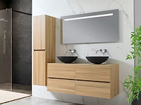 Badkamermeubel 130 cm - licht hout decor + zwarte waskommen - incl. muurkranen - afbeelding 3 van  11