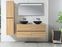 Badkamermeubel 130 cm - licht hout decor + zwarte waskommen - incl. muurkranen - afbeelding 1 van  11