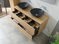 Badkamermeubel 130 cm - licht hout decor + zwarte waskommen - incl. muurkranen - afbeelding 6 van  11