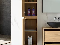 Badkamermeubel 130 cm - licht hout decor + zwarte waskommen - incl. muurkranen - afbeelding 10 van  11