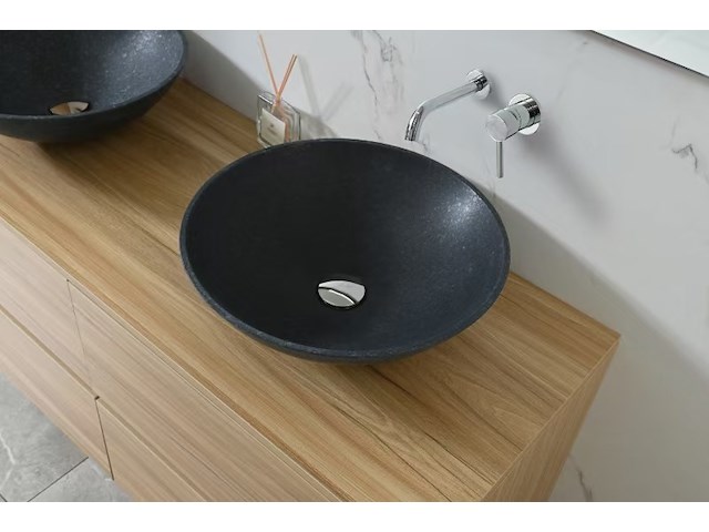 Badkamermeubel 130 cm - licht hout decor + zwarte waskommen - incl. muurkranen - afbeelding 11 van  11