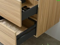 Badkamermeubel 130 cm - licht hout decor + zwarte waskommen - incl. muurkranen - afbeelding 2 van  11