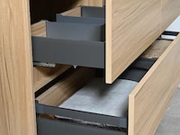Badkamermeubel 130 cm - licht hout decor + zwarte waskommen - incl. muurkranen - afbeelding 9 van  11