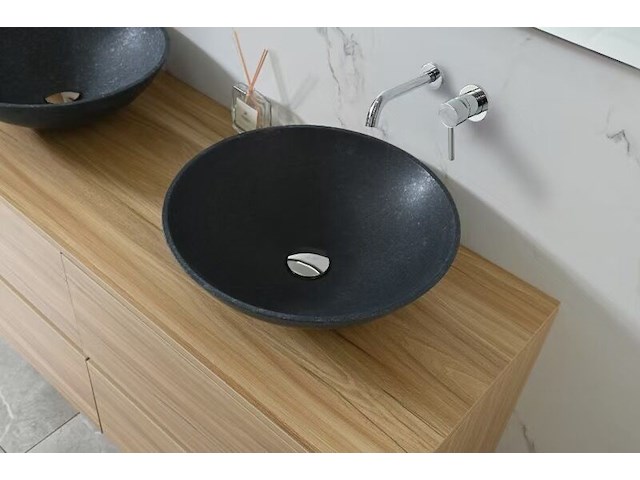 Badkamermeubel 130 cm - licht hout decor + zwarte waskommen - incl. muurkranen - afbeelding 11 van  11