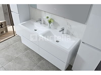 Badkamermeubel 145 cm - hoogglans wit + witte dubbele wasbak - incl. kranen - afbeelding 4 van  9