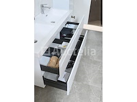 Badkamermeubel 145 cm - hoogglans wit + witte dubbele wasbak - incl. kranen - afbeelding 5 van  9