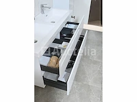 Badkamermeubel 145 cm - hoogglans wit + witte dubbele wasbak - incl. kranen - afbeelding 7 van  9