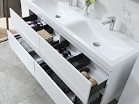 Badkamermeubel 145 cm - hoogglans wit + witte dubbele wasbak - incl. kranen - afbeelding 3 van  9