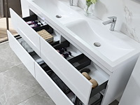 Badkamermeubel 145 cm - hoogglans wit + witte dubbele wasbak - incl. kranen - afbeelding 4 van  9