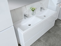 Badkamermeubel 145 cm - hoogglans wit + witte dubbele wasbak - incl. kranen - afbeelding 5 van  9