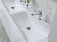 Badkamermeubel 145 cm - hoogglans wit + witte dubbele wasbak - incl. kranen - afbeelding 7 van  9