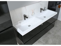Badkamermeubel 145 cm - hoogglans zwart + witte dubbele wasbak - incl. kranen - afbeelding 3 van  8