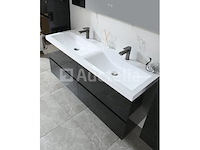 Badkamermeubel 145 cm - hoogglans zwart + witte dubbele wasbak - incl. kranen - afbeelding 5 van  8