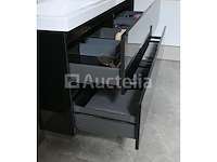 Badkamermeubel 145 cm - hoogglans zwart + witte dubbele wasbak - incl. kranen - afbeelding 8 van  8