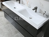 Badkamermeubel 145 cm - hoogglans zwart + witte dubbele wasbak - incl. kranen - afbeelding 3 van  8