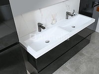 Badkamermeubel 145 cm - hoogglans zwart + witte dubbele wasbak - incl. kranen - afbeelding 4 van  8