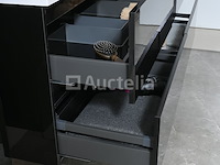 Badkamermeubel 145 cm - hoogglans zwart + witte dubbele wasbak - incl. kranen - afbeelding 6 van  8