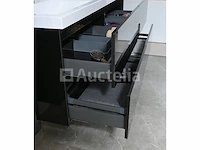 Badkamermeubel 145 cm - hoogglans zwart + witte dubbele wasbak - incl. kranen - afbeelding 4 van  8