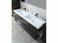 Badkamermeubel 145 cm - hoogglans zwart + witte dubbele wasbak - incl. kranen - afbeelding 7 van  8