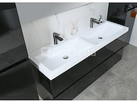 Badkamermeubel 145 cm - hoogglans zwart + witte dubbele wasbak - incl. kranen - afbeelding 4 van  8