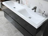 Badkamermeubel 145 cm - hoogglans zwart + witte dubbele wasbak - incl. kranen - afbeelding 3 van  8