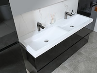 Badkamermeubel 145 cm - hoogglans zwart + witte dubbele wasbak - incl. kranen - afbeelding 5 van  8