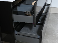 Badkamermeubel 145 cm - hoogglans zwart + witte dubbele wasbak - incl. kranen - afbeelding 7 van  8
