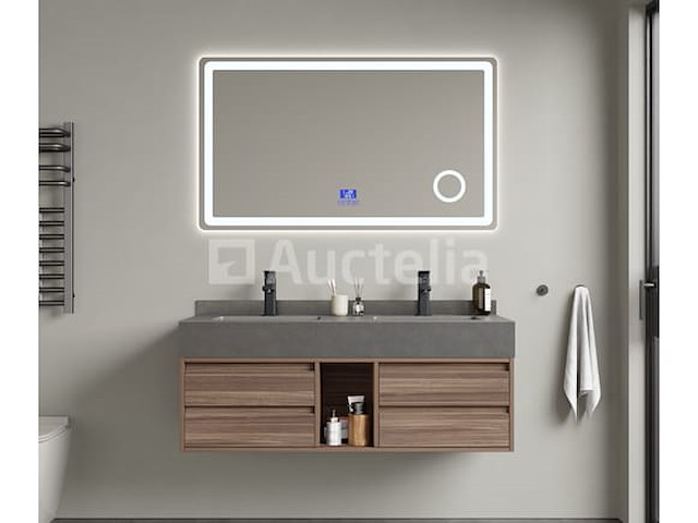 Badkamermeubel 2-persoons - 120 cm - hout decor met grijze marmeren wasbak - incl. kranen - afbeelding 6 van  8