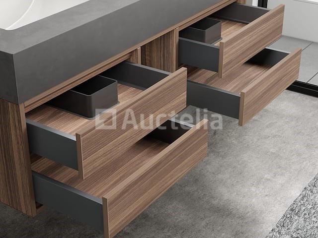 Badkamermeubel 2-persoons - 120 cm - hout decor met grijze wasbak - incl. kranen - afbeelding 4 van  4