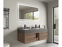 Badkamermeubel 2-persoons - 120 cm - hout decor met grijze wasbak - incl. kranen - afbeelding 3 van  4