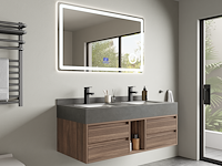 Badkamermeubel 2-persoons - 120 cm - hout decor met grijze wasbak - incl. kranen - afbeelding 1 van  4