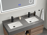 Badkamermeubel 2-persoons - 120 cm - hout decor met grijze wasbak - incl. kranen - afbeelding 3 van  4