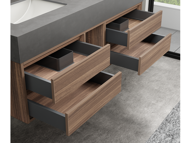 Badkamermeubel 2-persoons - 120 cm - hout decor met grijze wasbak - incl. kranen - afbeelding 4 van  4