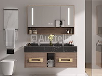 Badkamermeubel 2-persoons - 120 cm - hout decor met zwarte marmeren wasbak - incl. kranen - afbeelding 3 van  4
